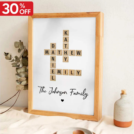 Family Crossword Art - Created In A Moment, Treasured Forever Personalized Poster